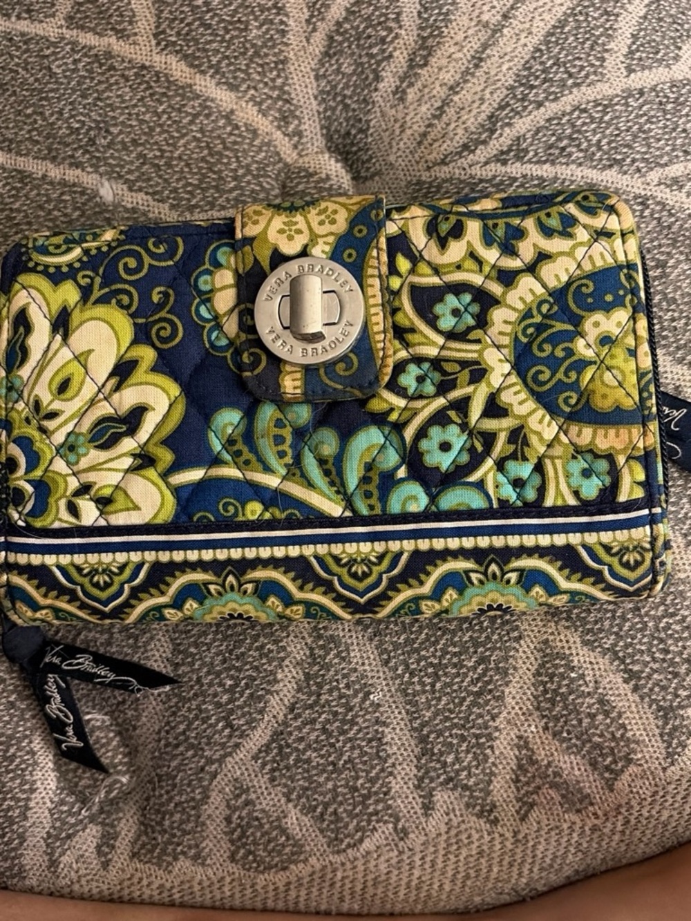 Vera Bradley Quilted Wallet in Navy, Teal & Lime Paisley